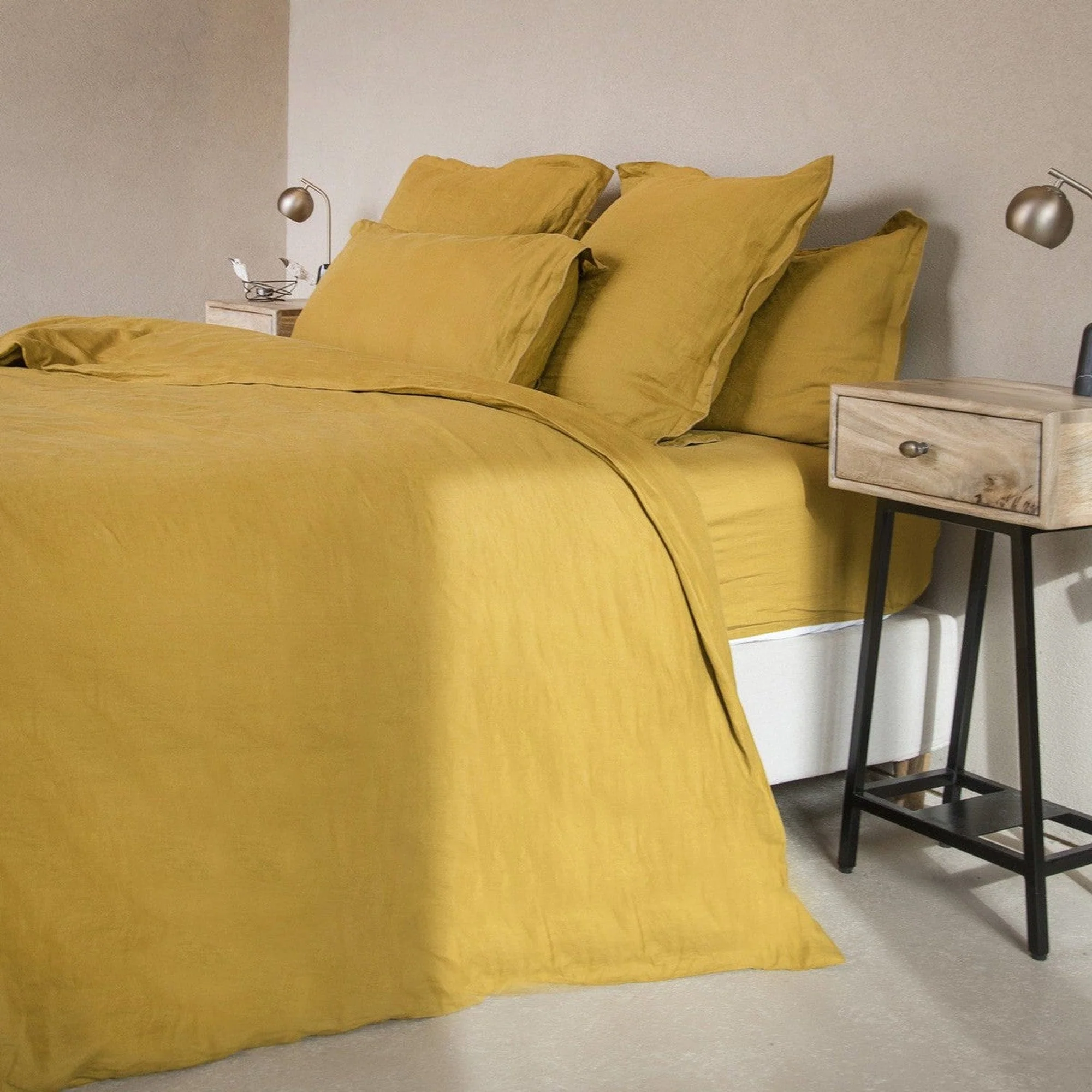 Drap Housse - Lin Lavé - Jaune Moutarde - Hortense - Image 5