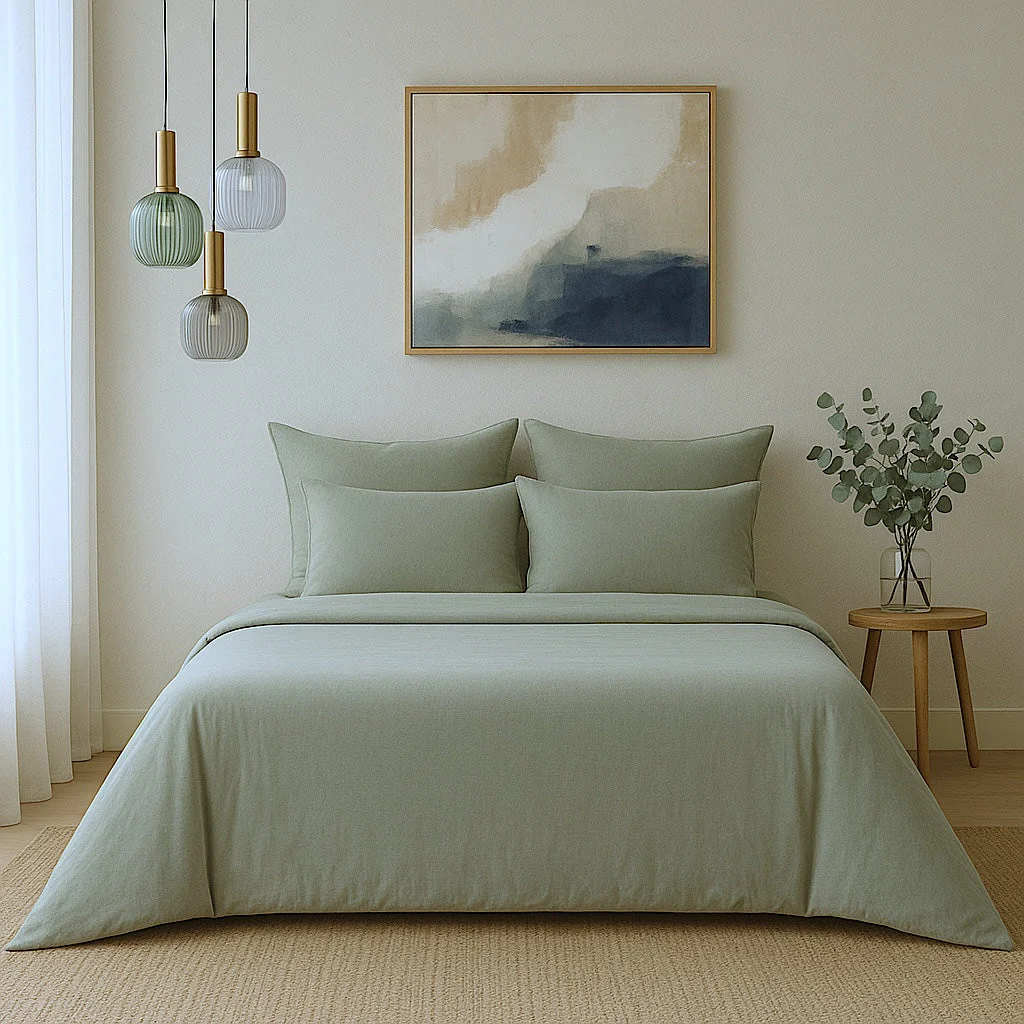Drap Housse - Satin Lavé De Coton Bio - Vert Céladon - Gaia - Image 2
