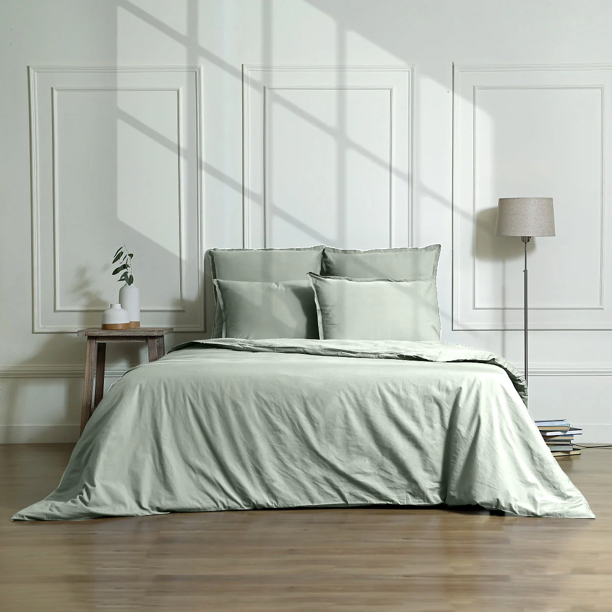 Drap Housse - Satin Lavé De Coton Bio - Vert Céladon - Gaia - Image 5