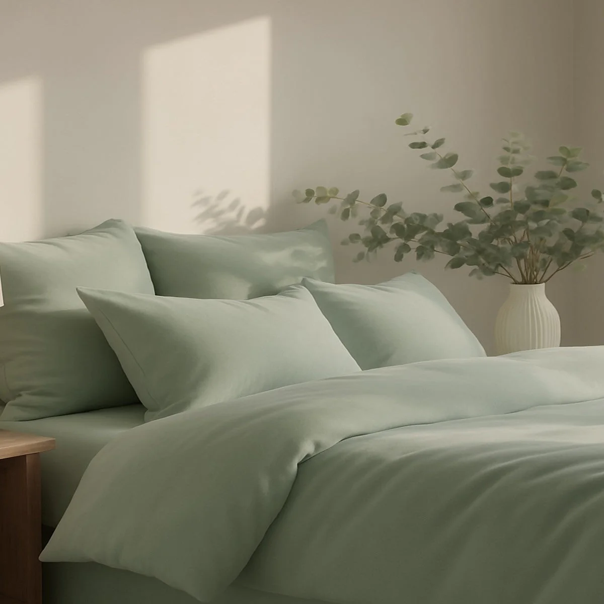 Drap Housse - Satin Lavé De Coton Bio - Vert Céladon - Gaia - Image 6