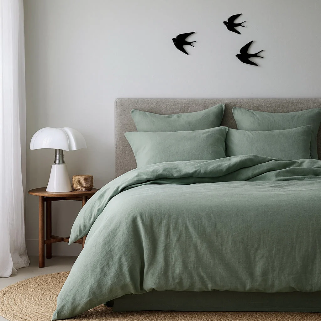 Drap Plat - Coton Lavé - Vert Céladon - Luna - Image 8
