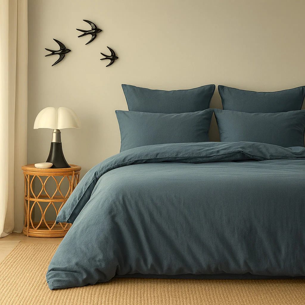 Drap Plat - Coton Lavé - Bleu Orage - Luna - Image 3