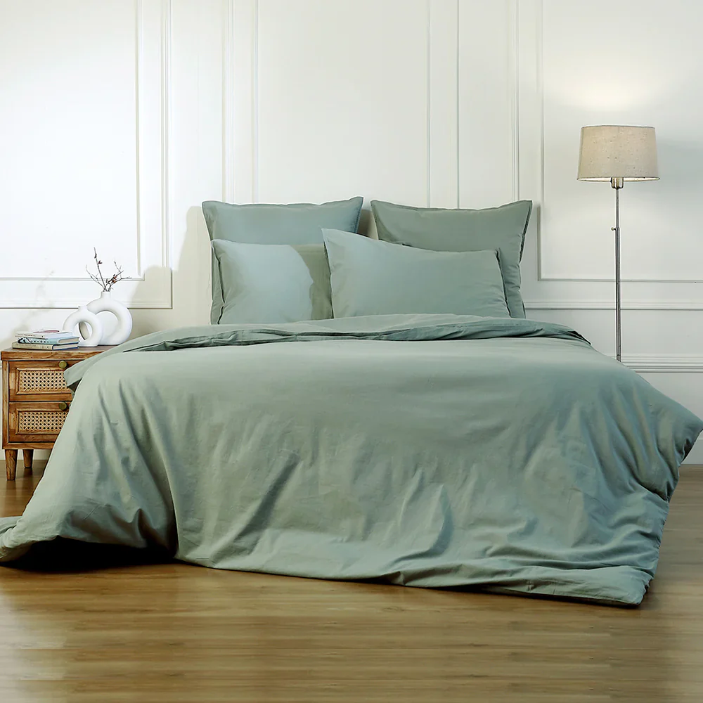 Drap Plat - Coton Lavé - Vert Céladon - Luna - Image 3