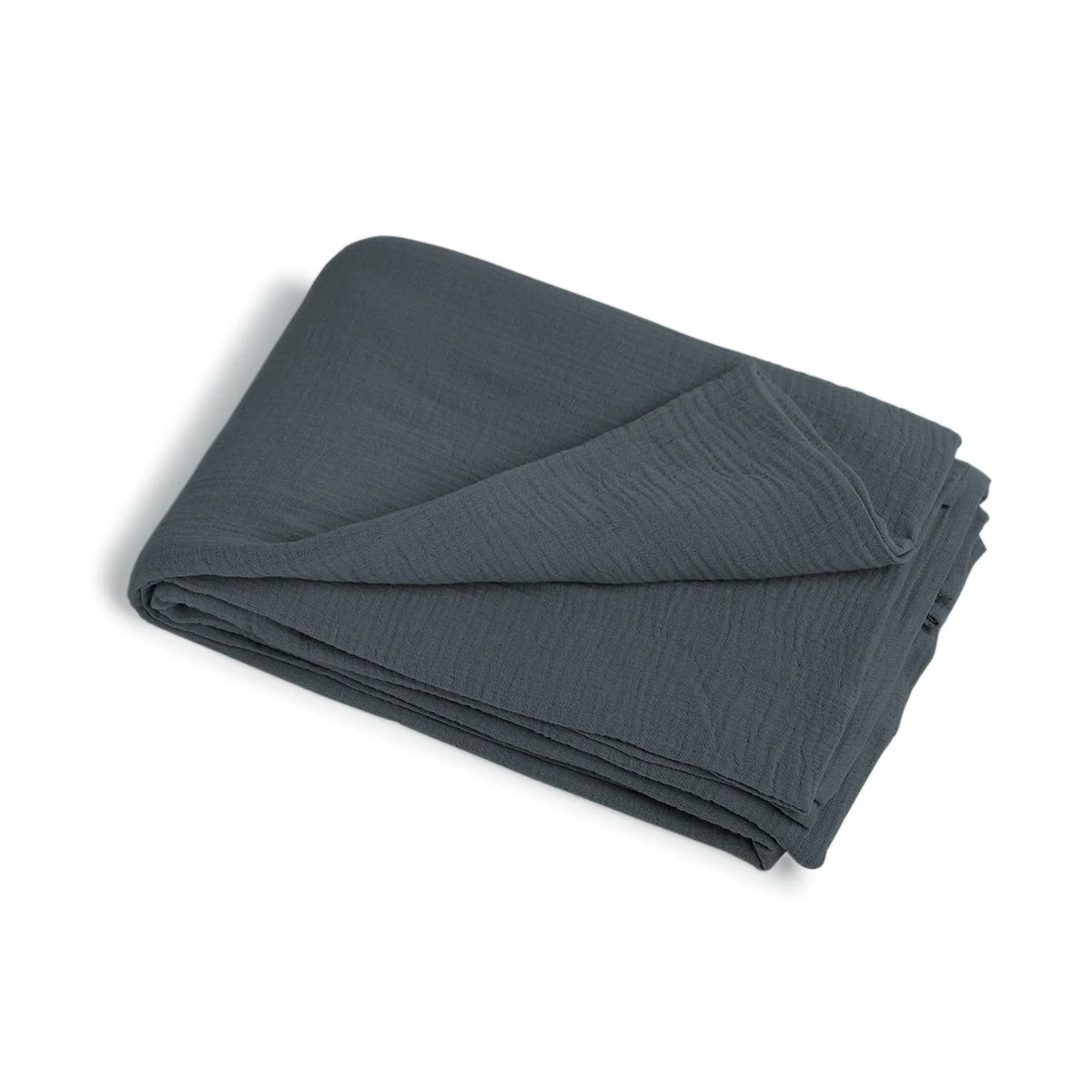 Drap Plat - Gaze De Coton - Bleu Orage - Carla - Image 2