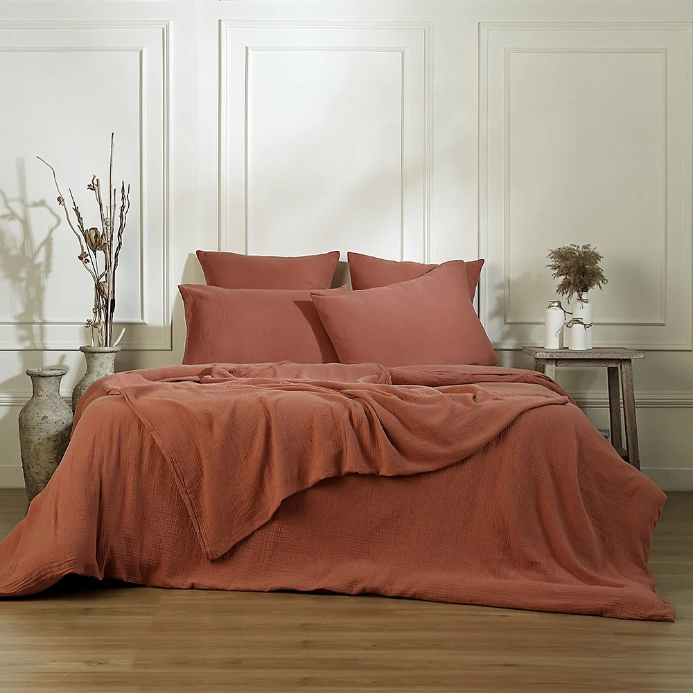 Drap Plat - Gaze De Coton - Rouge Toscane - Carla - Image 3