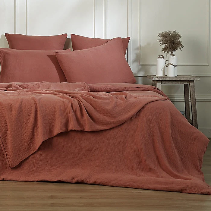 Drap Plat - Gaze De Coton - Rouge Toscane - Carla - Image 4