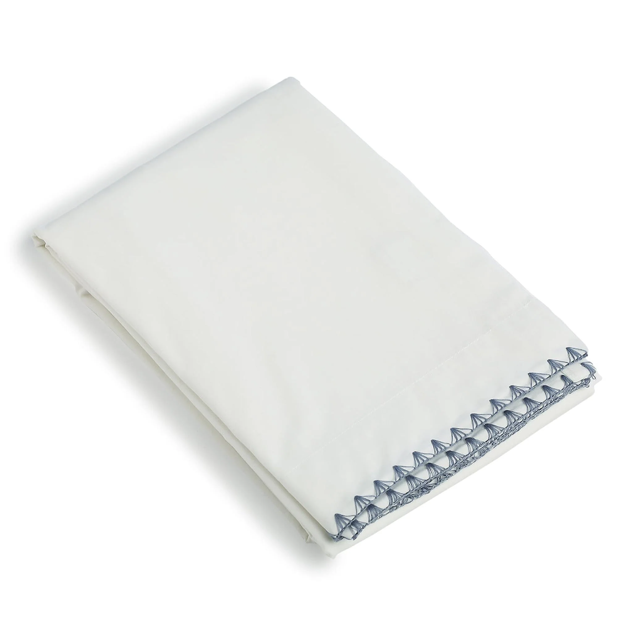 Drap Plat - Percale De Coton - Blanc / Bleu Denim - Zoé - Image 2