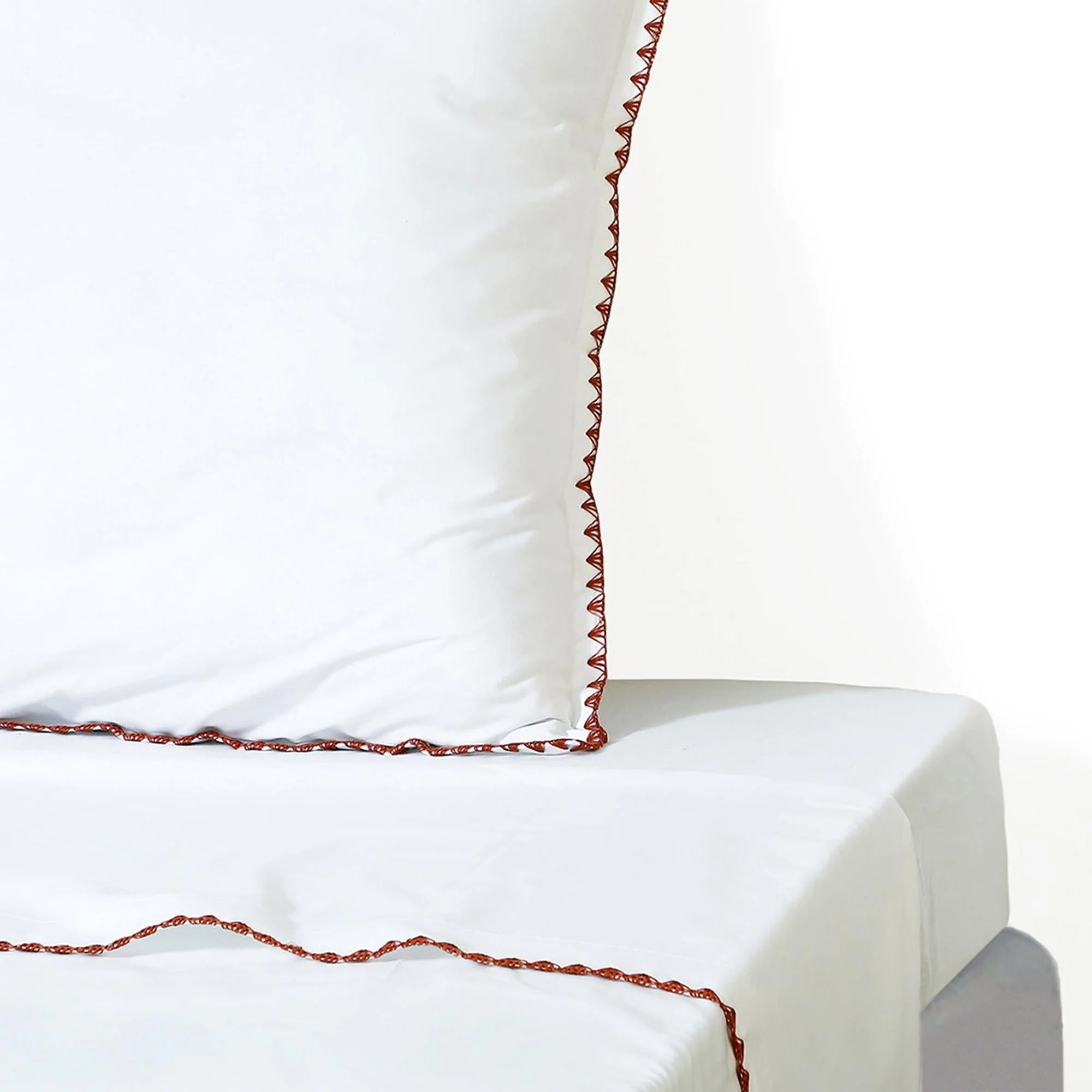 Drap Plat - Percale De Coton - Blanc / Rouge - Zoé - Image 2