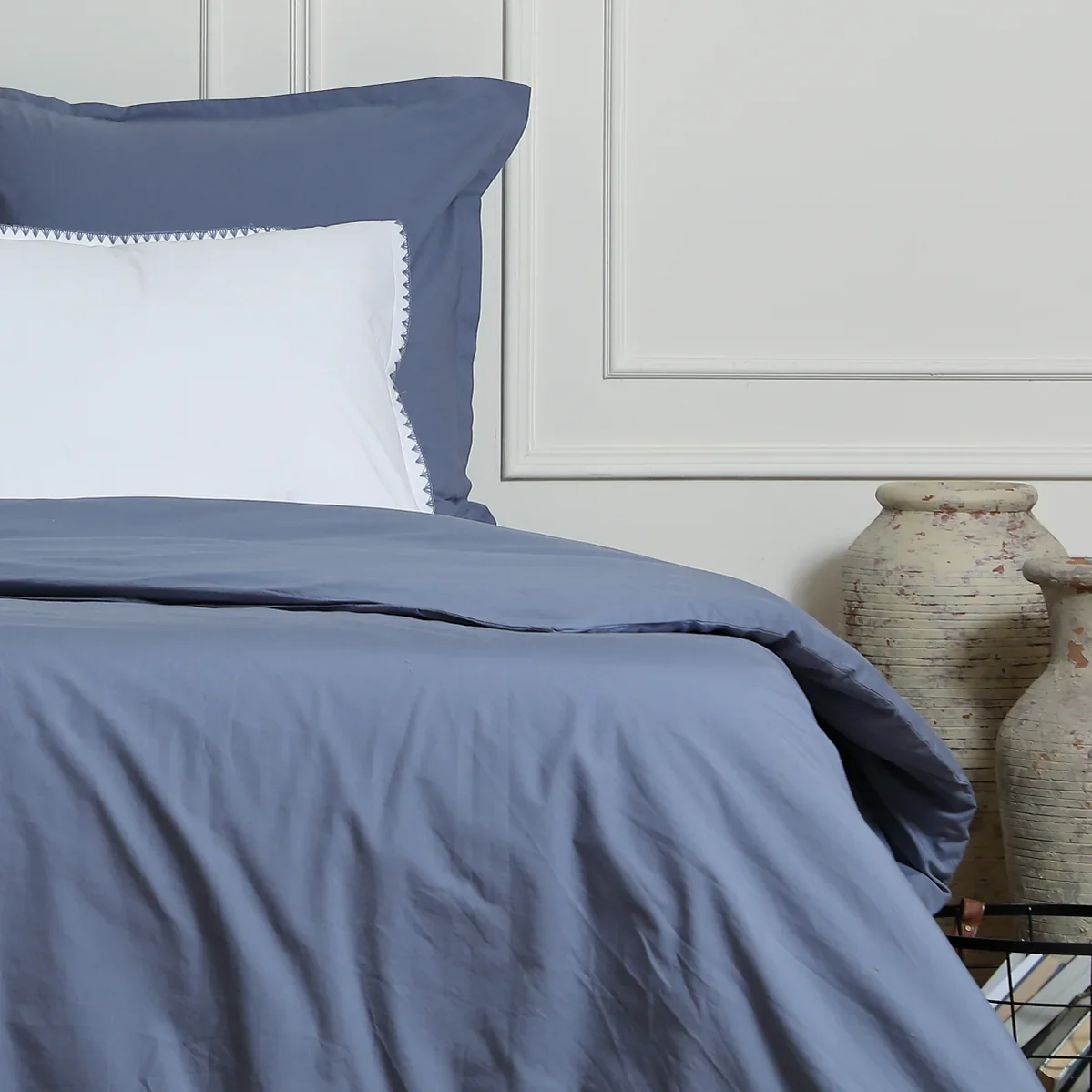 Drap Plat - Percale De Coton - Bleu Denim - Nina - Image 3
