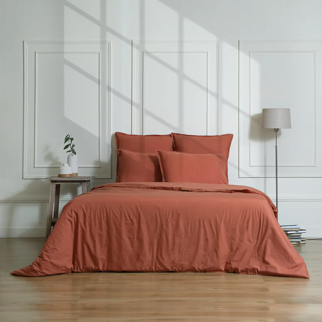 Drap Plat - Percale De Coton - Rouge Toscane - Nina - Image 4