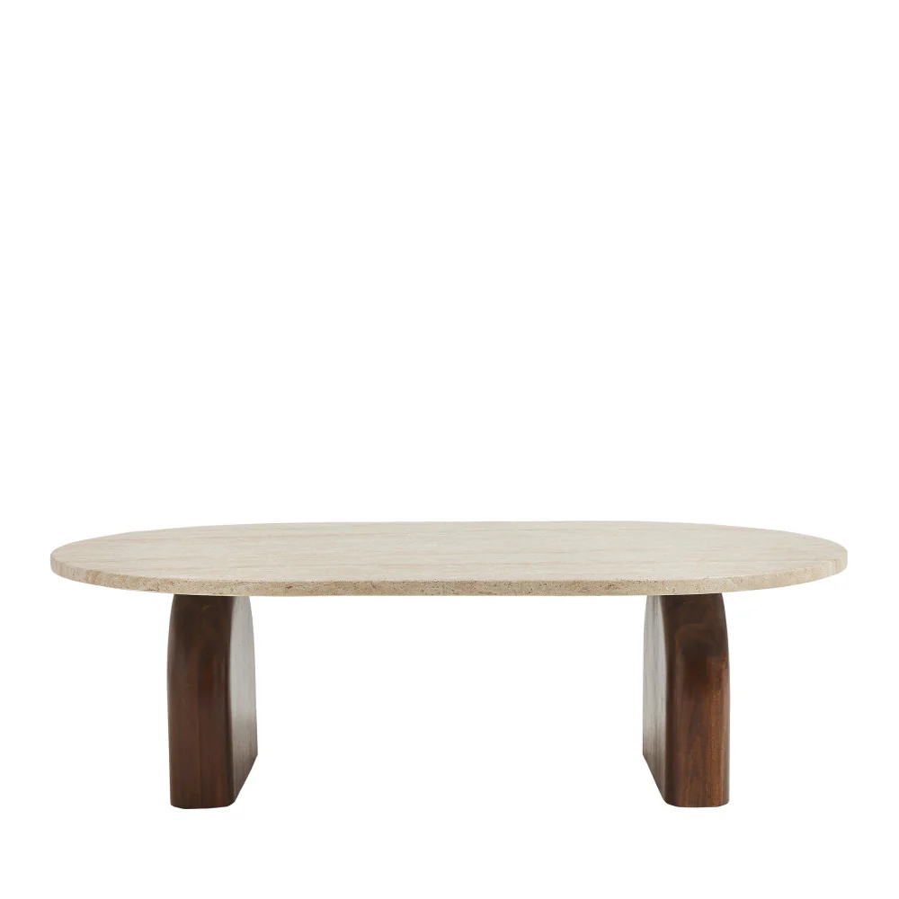 Lipali - Table Basse En Et Bois - Effet Travertin - Beige - Image 2