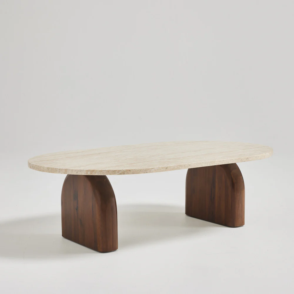 Lipali - Table Basse En Et Bois - Effet Travertin - Beige - Image 3