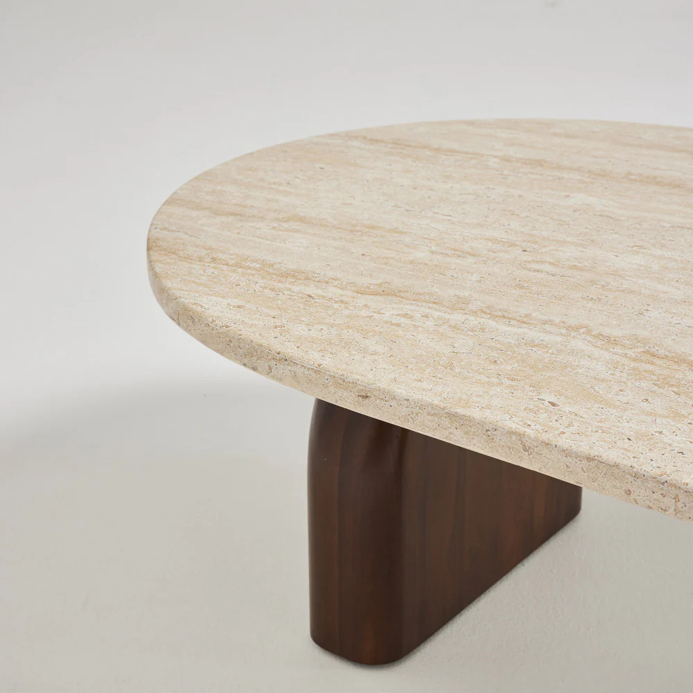Lipali - Table Basse En Et Bois - Effet Travertin - Beige - Image 4
