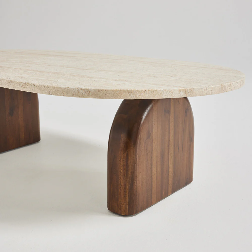 Lipali - Table Basse En Et Bois - Effet Travertin - Beige - Image 5