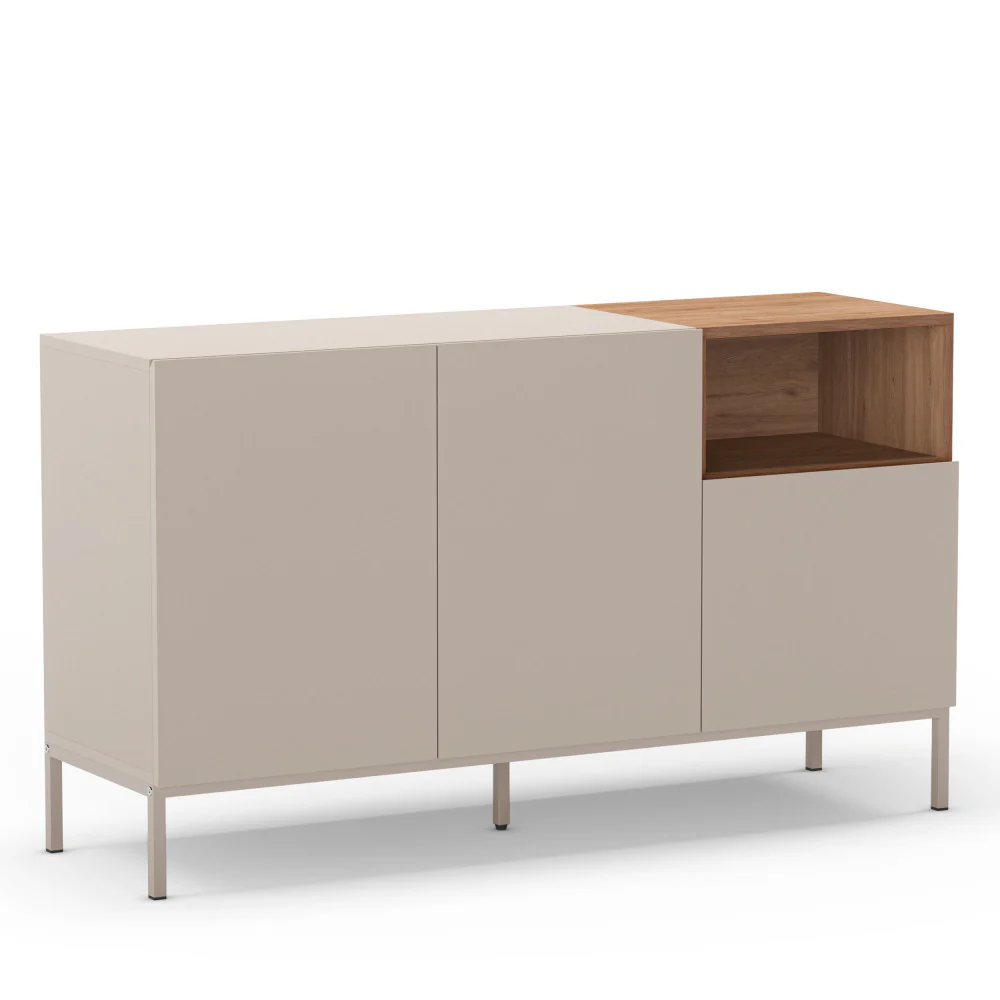 Quenor - Buffet 3 Portes Et Métal - Bois - Beige - Image 3