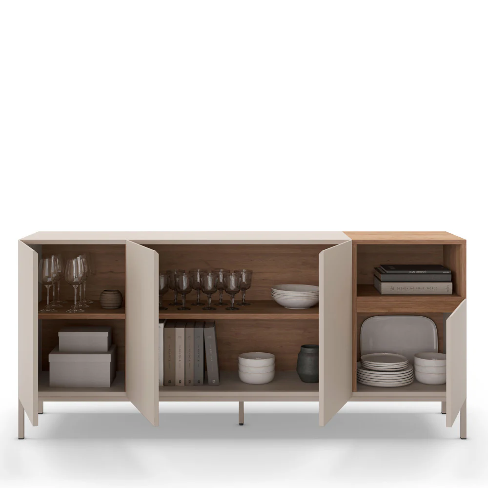 Quenor - Buffet 4 Portes Et Métal - Bois - Beige - Image 6