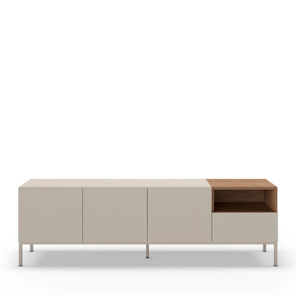 Quenor - Meuble TV 3 Portes 1 Tiroir Et Métal - Bois - Beige - Image 2