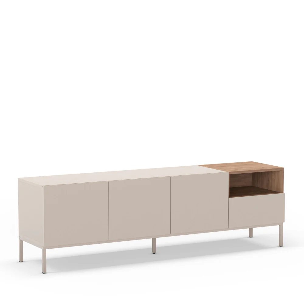 Quenor - Meuble TV 3 Portes 1 Tiroir Et Métal - Bois - Beige - Image 3
