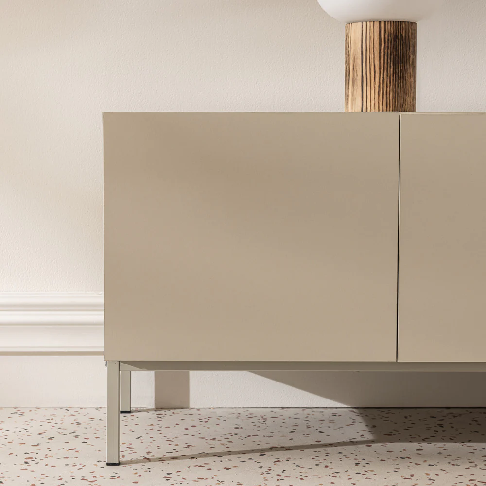 Quenor - Meuble TV 3 Portes 1 Tiroir Et Métal - Bois - Beige - Image 4
