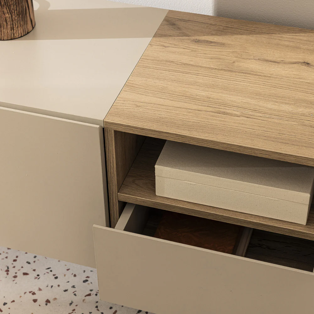 Quenor - Meuble TV 3 Portes 1 Tiroir Et Métal - Bois - Beige - Image 5