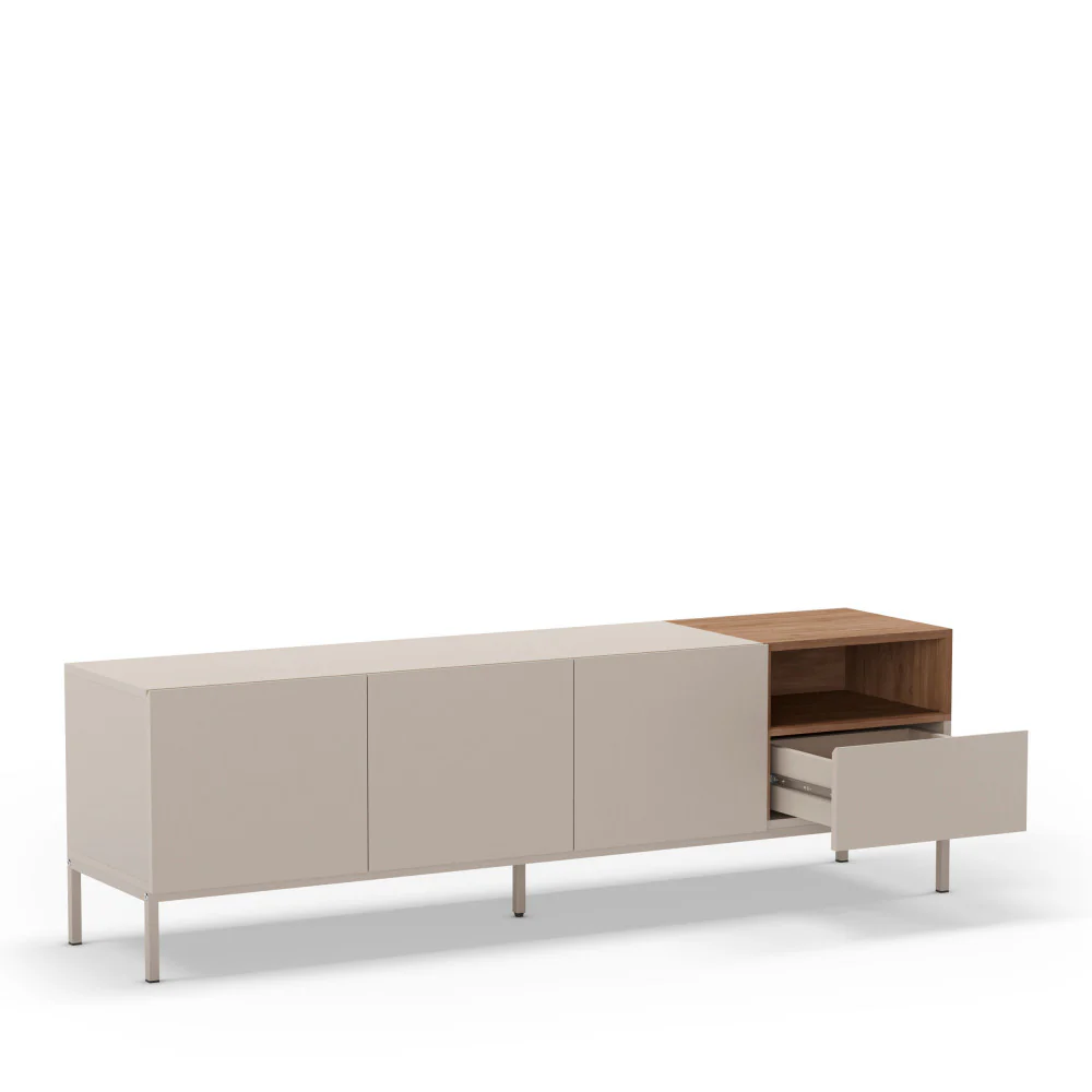 Quenor - Meuble TV 3 Portes 1 Tiroir Et Métal - Bois - Beige - Image 7