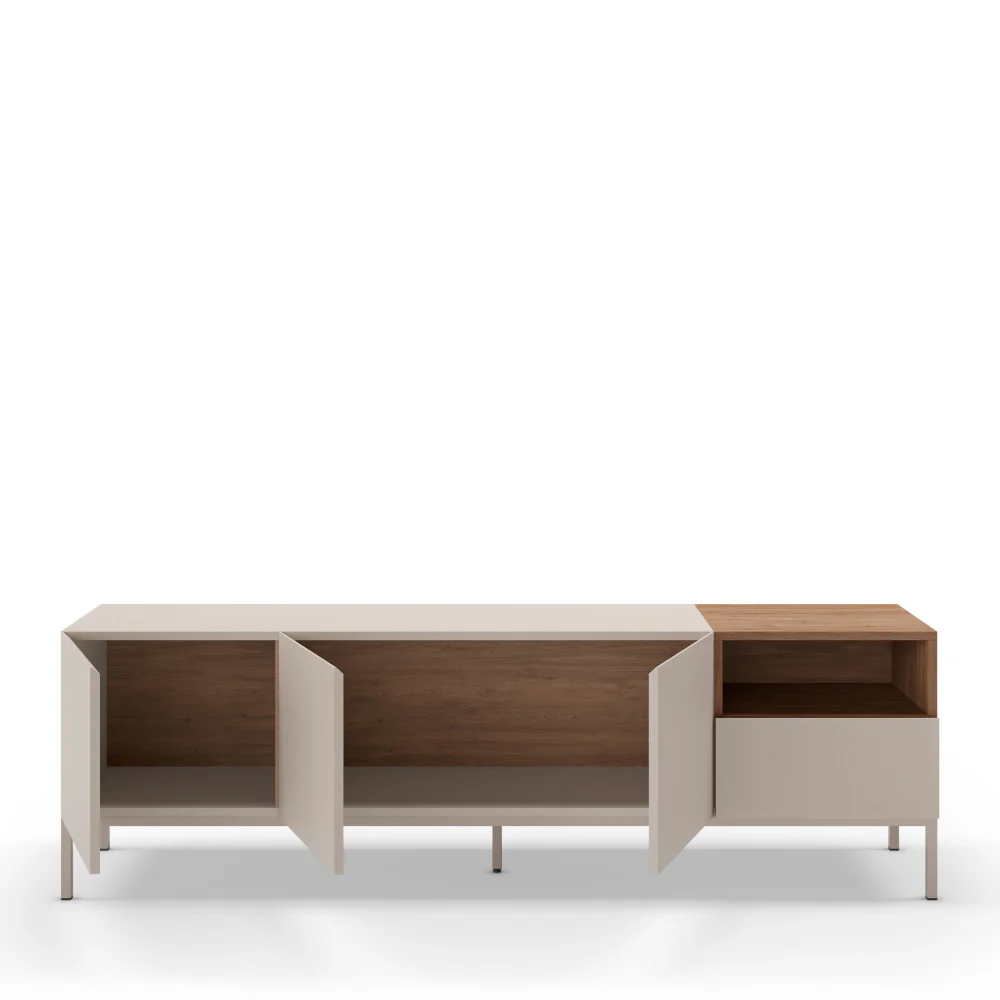 Quenor - Meuble TV 3 Portes 1 Tiroir Et Métal - Bois - Beige - Image 8