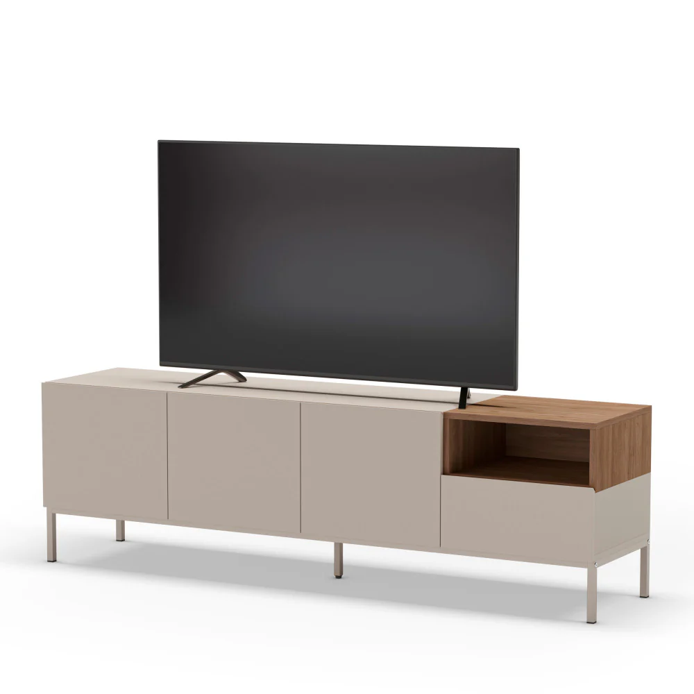 Quenor - Meuble TV 3 Portes 1 Tiroir Et Métal - Bois - Beige - Image 9