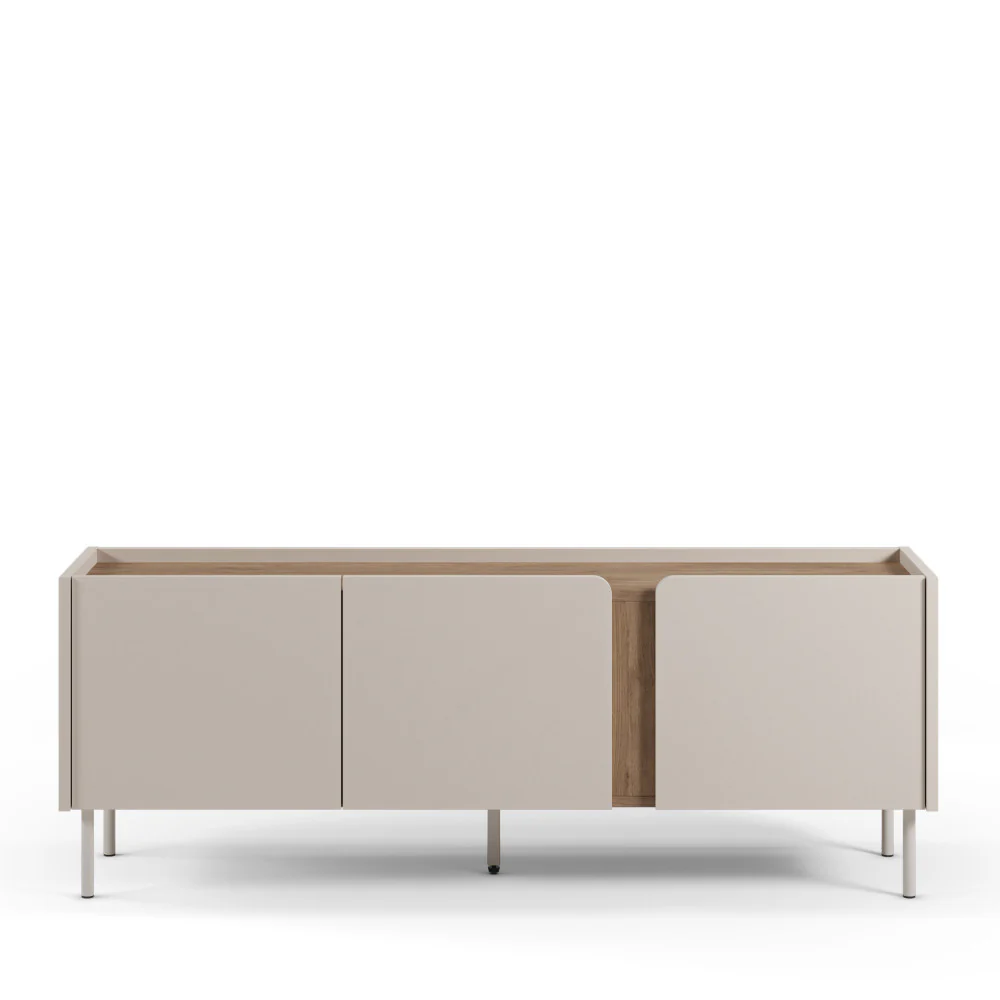 Boxy - Meuble TV 3 Portes Et Métal - Bois - Beige - Image 2