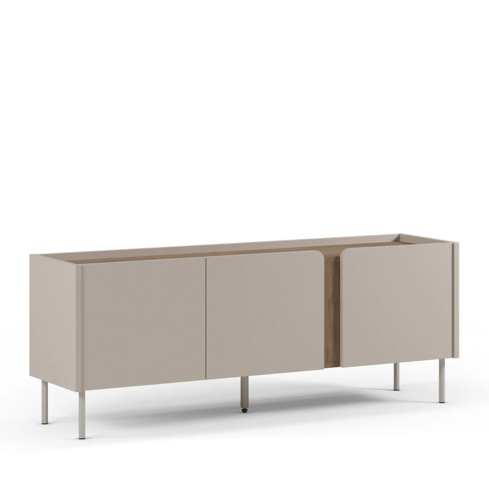 Boxy - Meuble TV 3 Portes Et Métal - Bois - Beige - Image 3