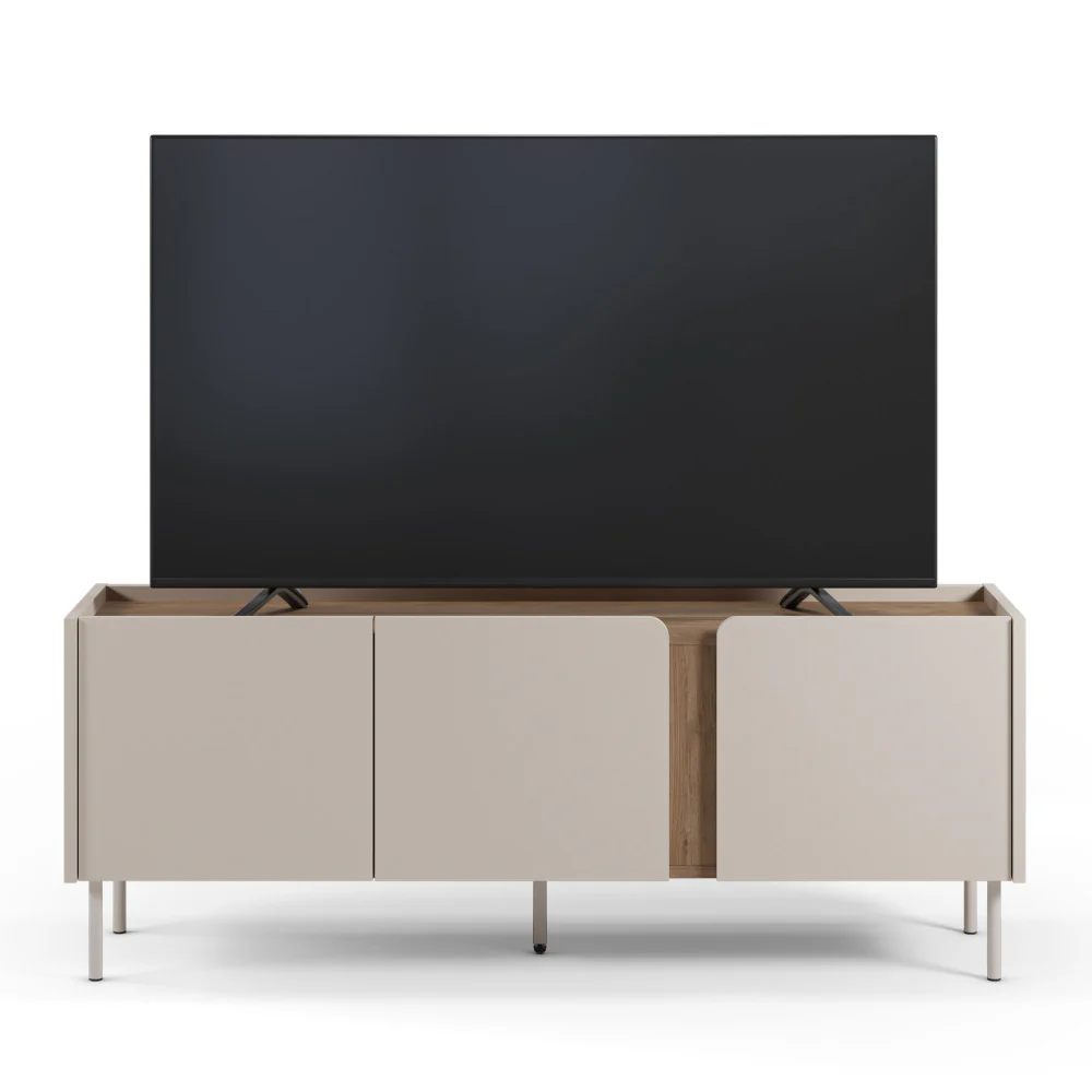 Boxy - Meuble TV 3 Portes Et Métal - Bois - Beige - Image 4