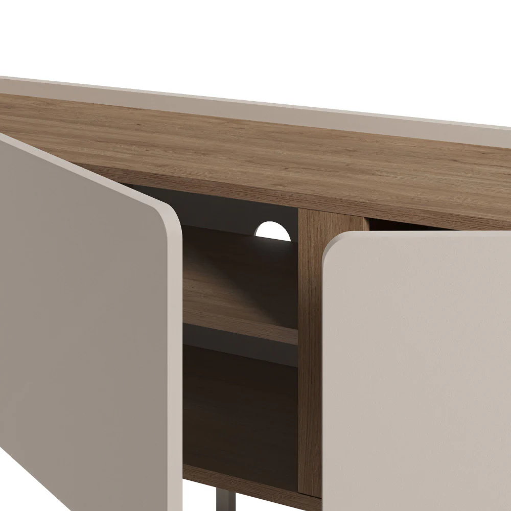 Boxy - Meuble TV 3 Portes Et Métal - Bois - Beige - Image 5
