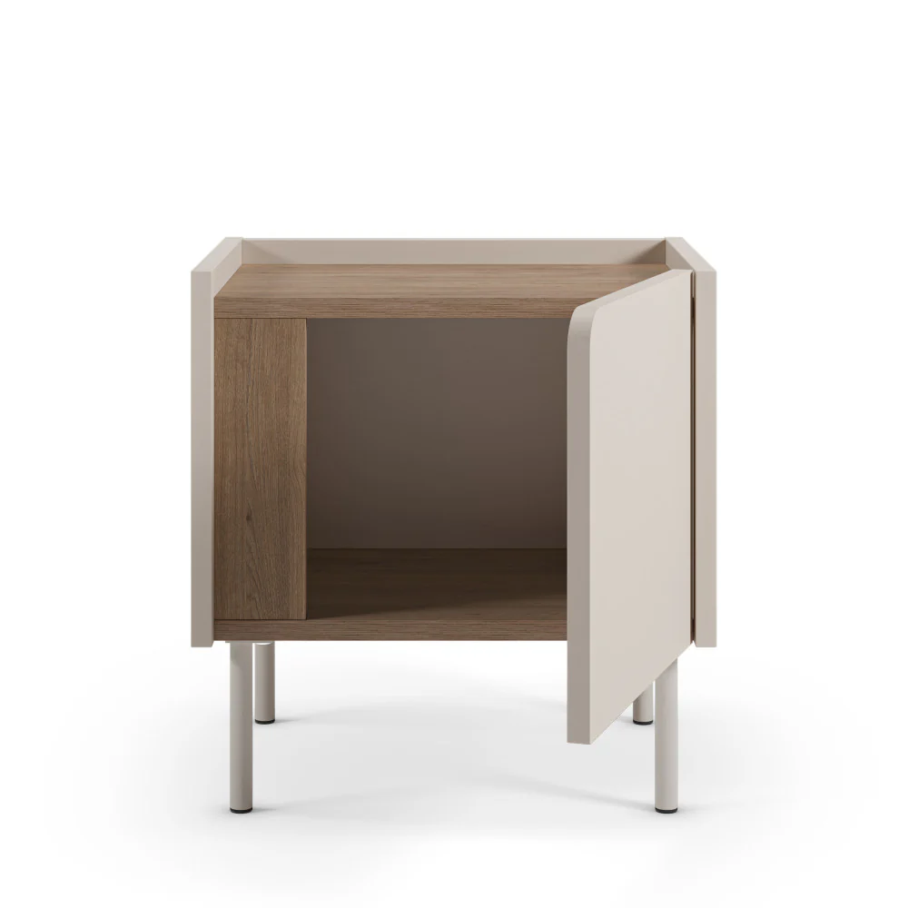 Boxy - Table De Chevet 1 Porte Et Métal - Bois - Beige - Image 4