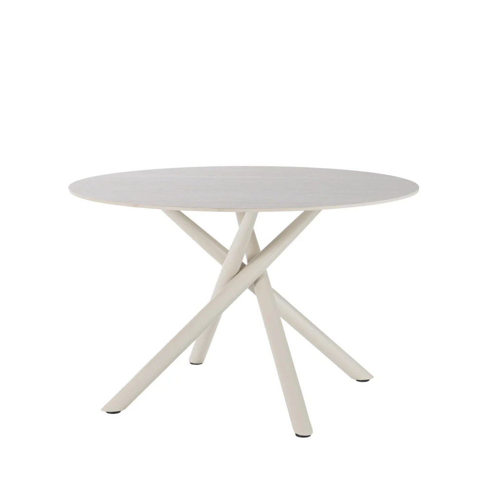 Mattheo - Table À Manger 4 Personnes Ronde Et Métal - Effet Travertin - Beige - Image 2
