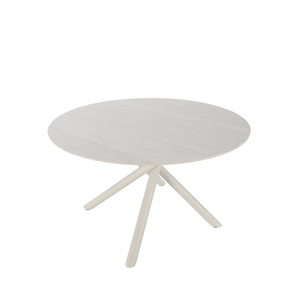 Mattheo - Table À Manger 4 Personnes Ronde Et Métal - Effet Travertin - Beige - Image 3