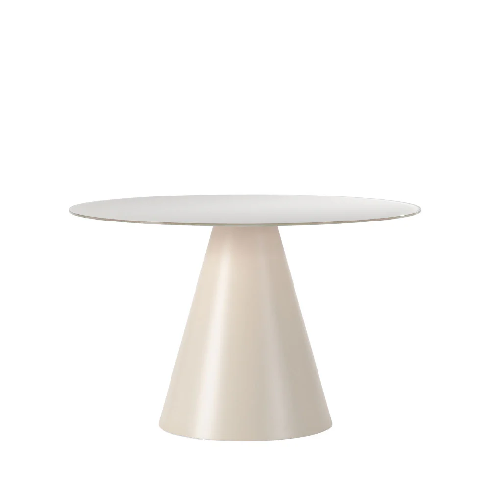 Celeste - Table À Manger 4 Personnes Ronde Trempé Et Métal - Verre - Beige - Image 2