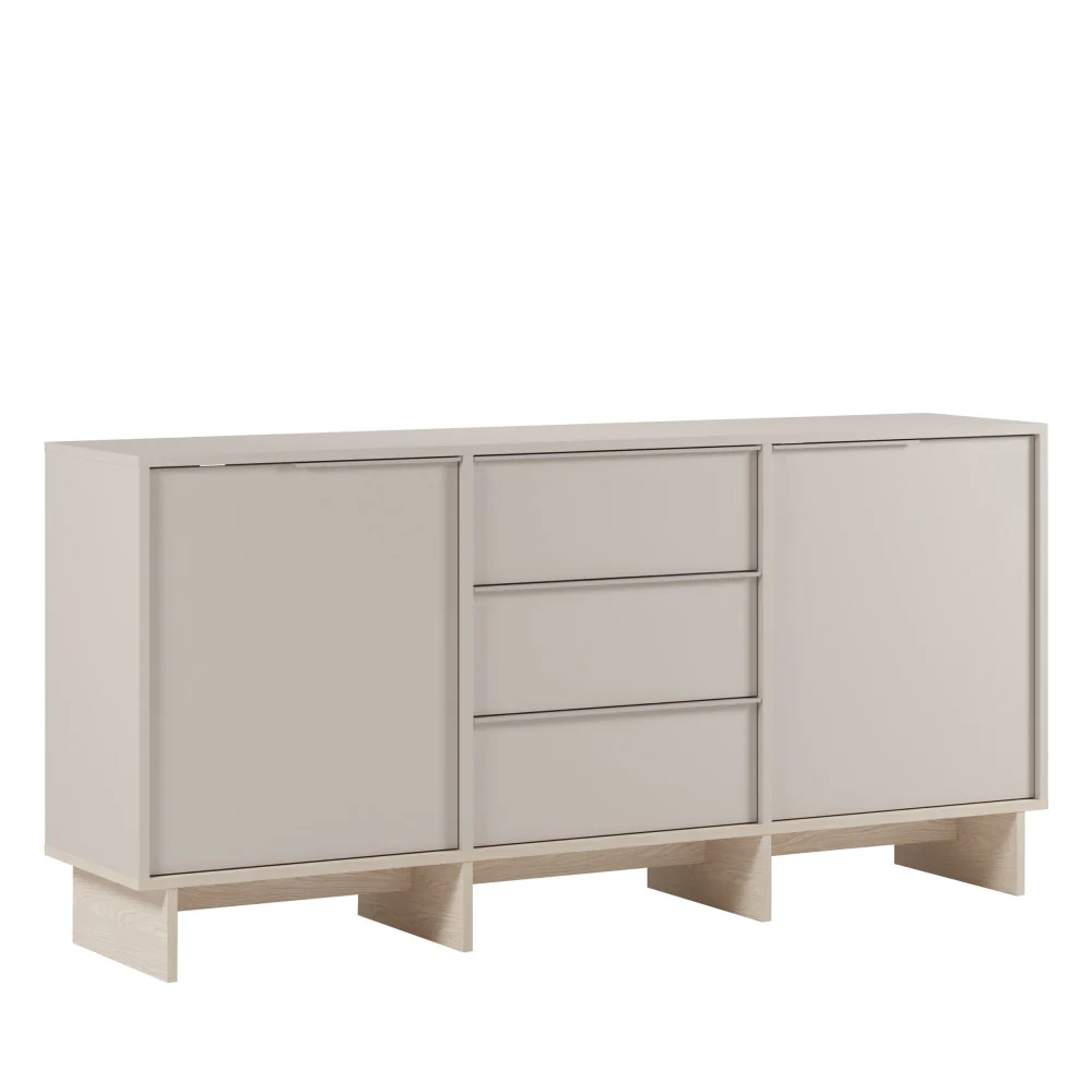 Harriet - Buffet 2 Portes 3 Tiroirs Et Métal - Bois - Beige - Image 3