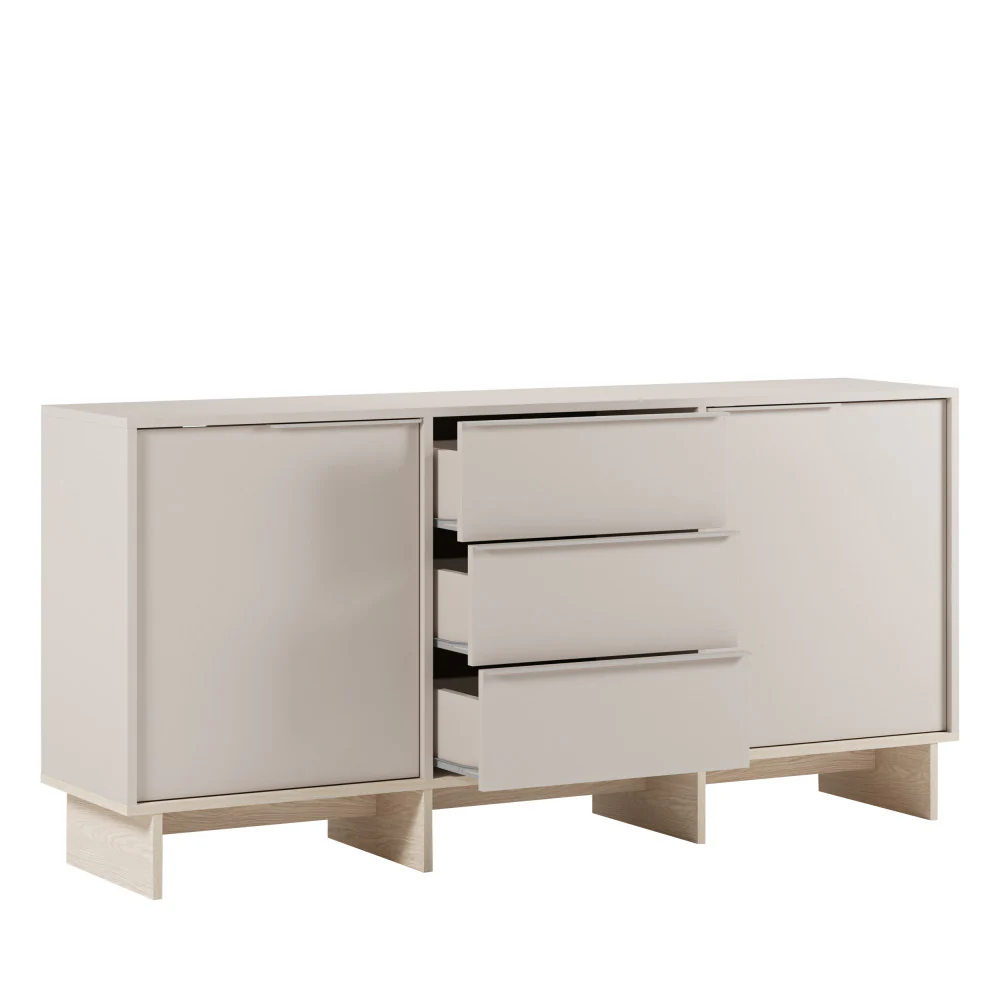 Harriet - Buffet 2 Portes 3 Tiroirs Et Métal - Bois - Beige - Image 4