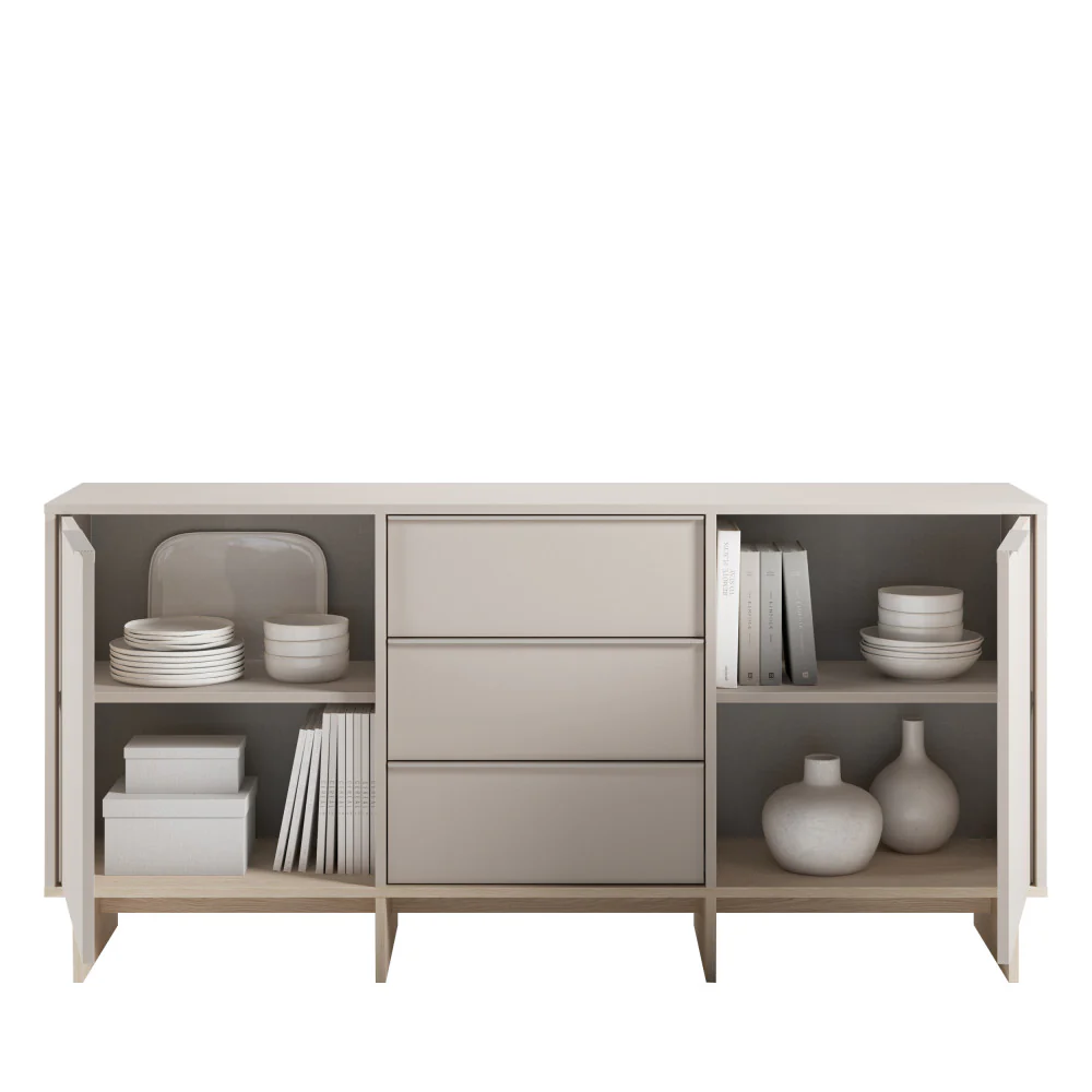 Harriet - Buffet 2 Portes 3 Tiroirs Et Métal - Bois - Beige - Image 5
