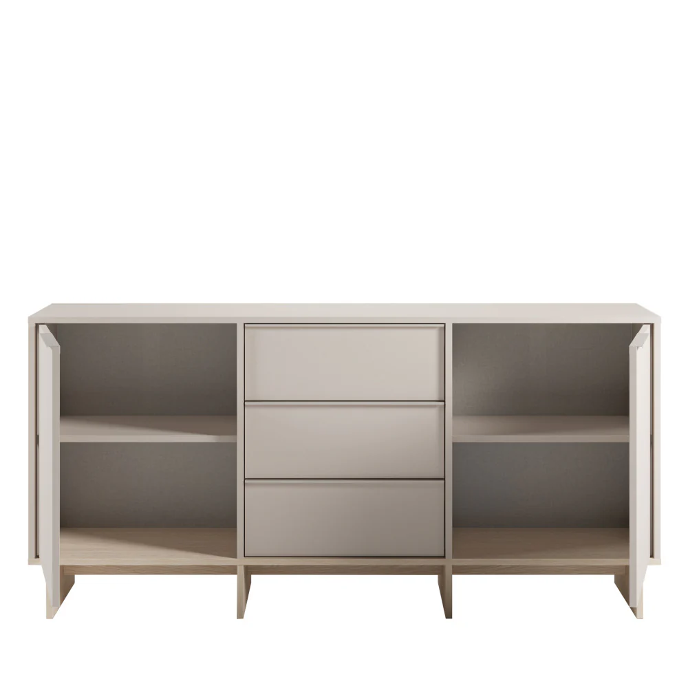 Harriet - Buffet 2 Portes 3 Tiroirs Et Métal - Bois - Beige - Image 6