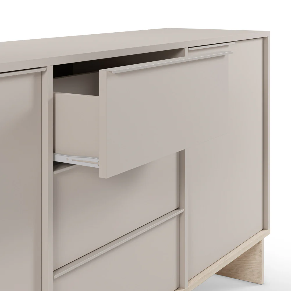 Harriet - Buffet 2 Portes 3 Tiroirs Et Métal - Bois - Beige - Image 8