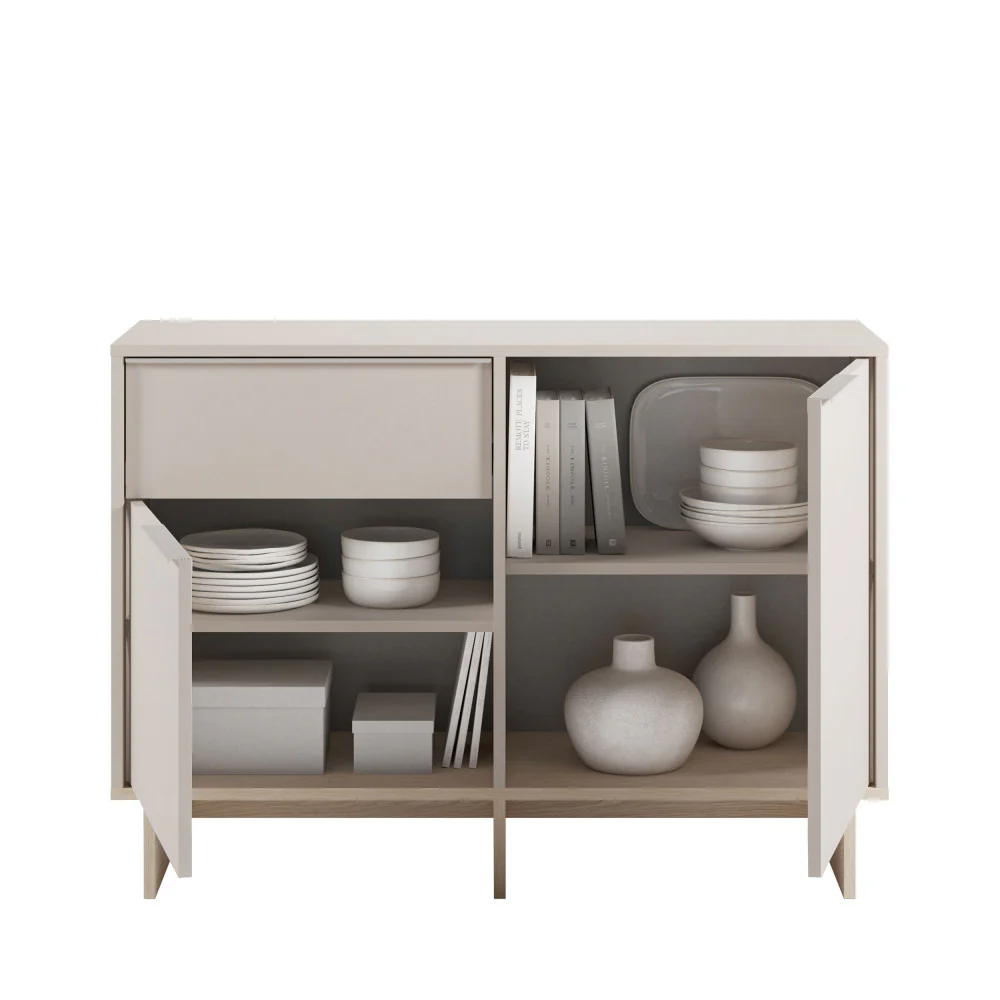 Harriet - Buffet 2 Portes 1 Tiroir Et Métal - Bois - Beige - Image 6