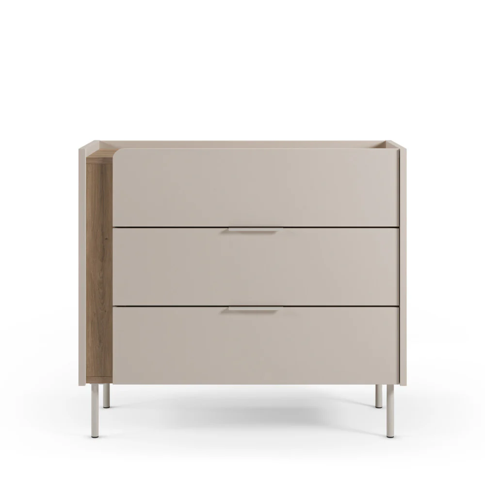 Boxy - Commode 3 Tiroirs Et Métal - Bois - Beige - Image 2