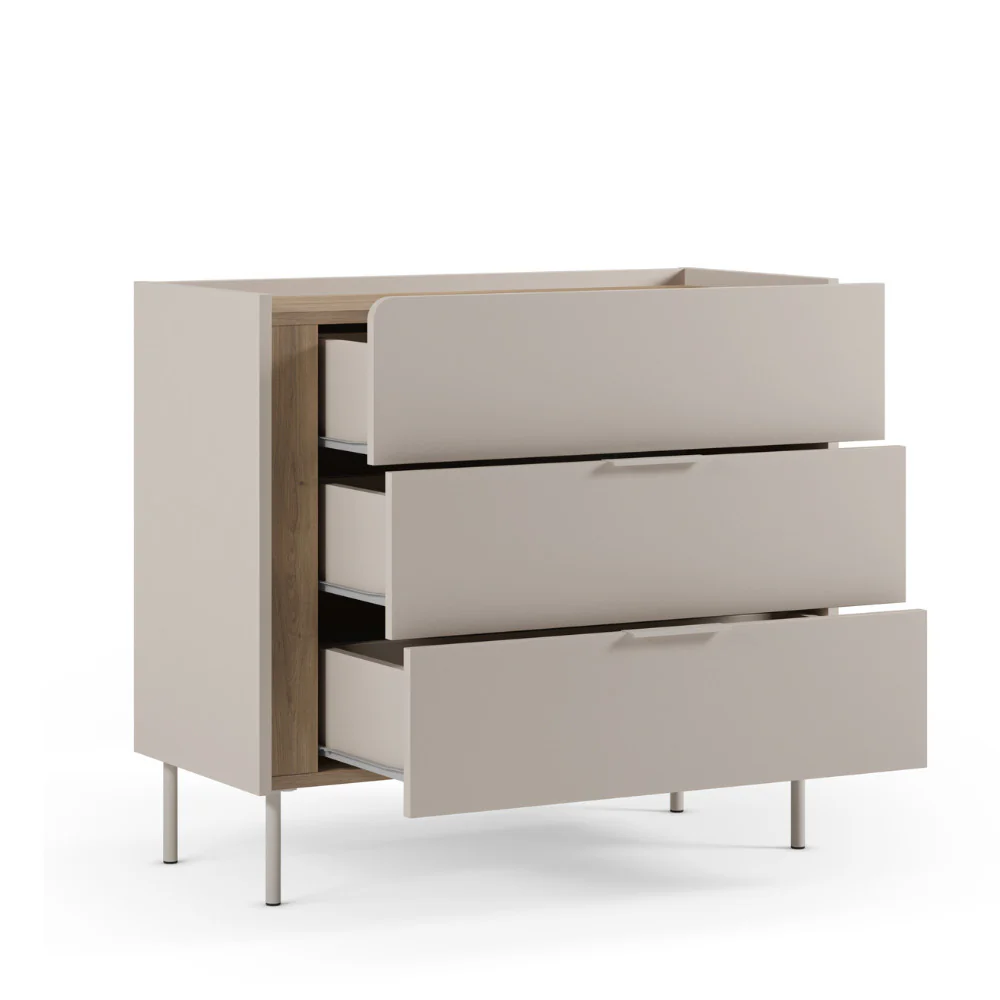 Boxy - Commode 3 Tiroirs Et Métal - Bois - Beige - Image 3