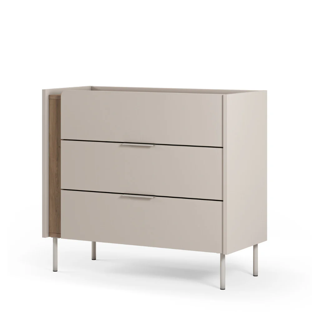 Boxy - Commode 3 Tiroirs Et Métal - Bois - Beige - Image 4
