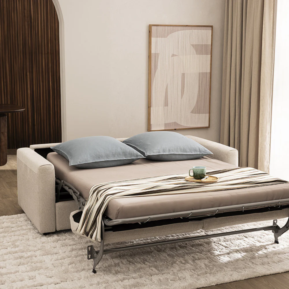 Morena - Canapé Convertible Express 3 Places - Tissu - Beige - Image 3