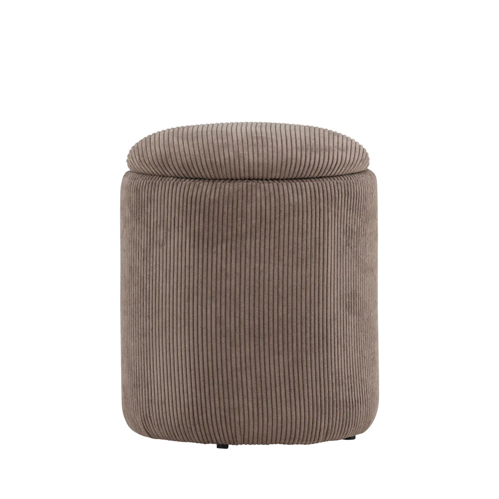 Limpen - Pouf Coffre Rond - Velours Côtelé - Taupe - Image 2
