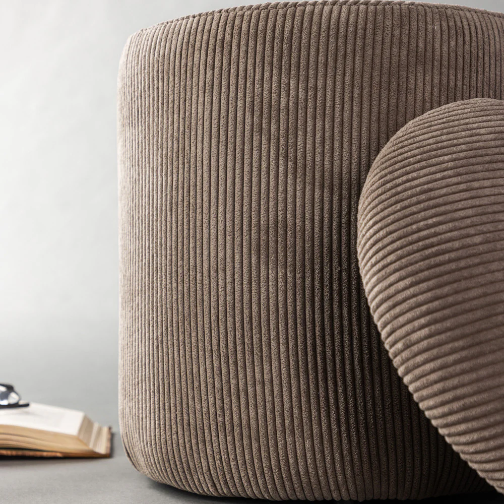 Limpen - Pouf Coffre Rond - Velours Côtelé - Taupe - Image 4