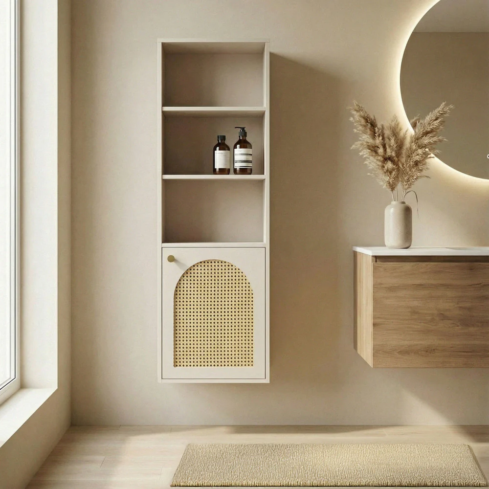 Ali - Colonne De Rangement Suspendue - Bois & Cannage - Beige - Image 4