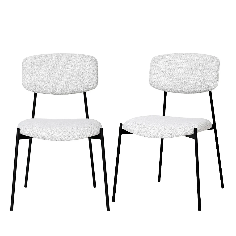 Nelly - Lot De 2 Chaises - Tissu Bouclette & Métal - Beige chiné - Image 2