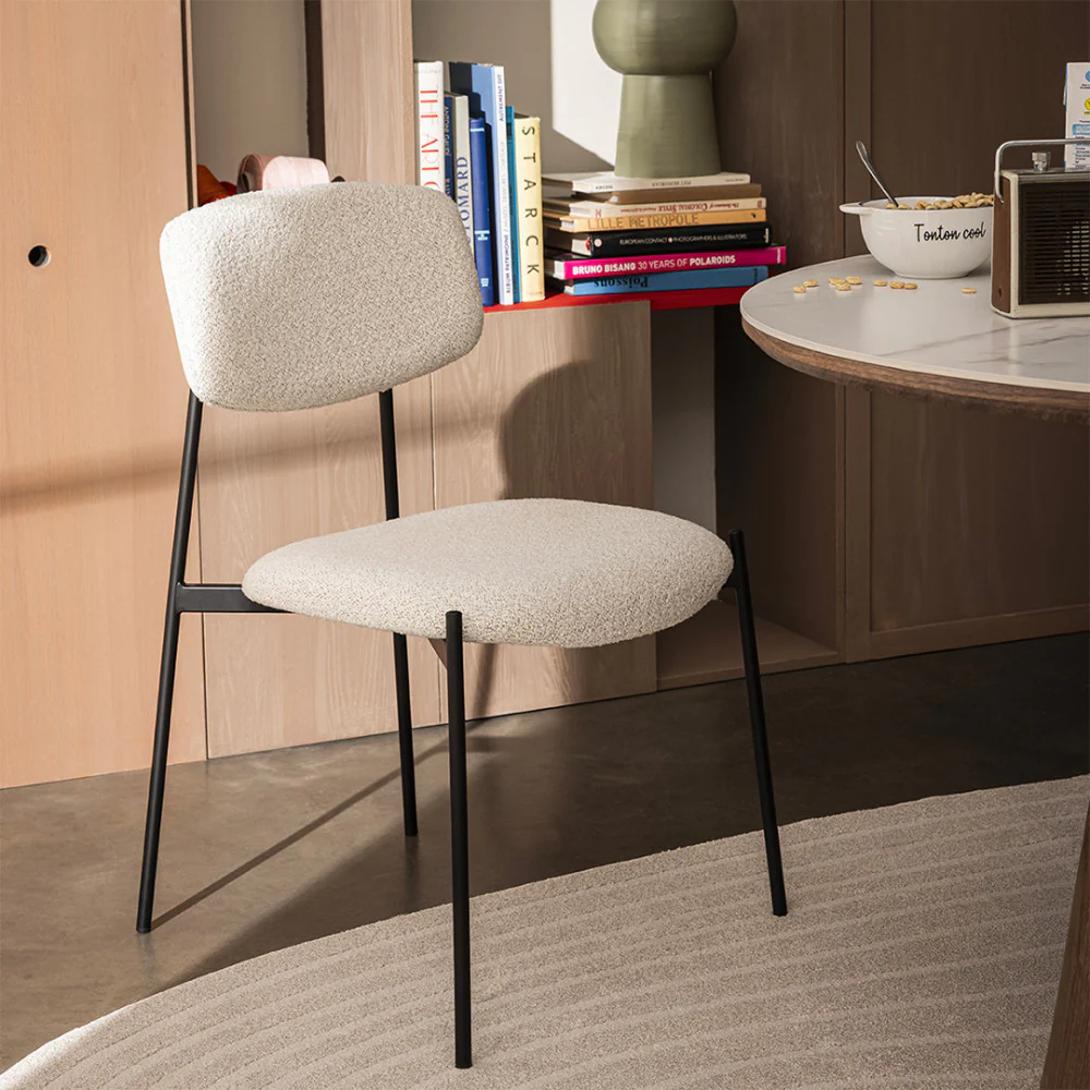 Nelly - Lot De 2 Chaises - Tissu Bouclette & Métal - Beige chiné - Image 4